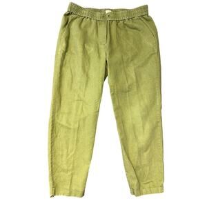 J. Crew Pants Women's 10 Linen Green Cropped Straight Leg Pull On Stretch Waist
